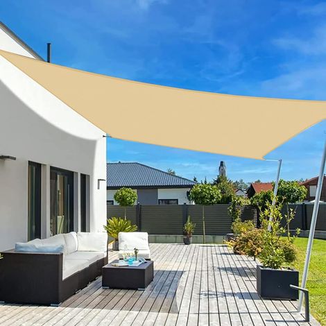 Voile d'ombrage 2x4m Rectangulaire Imperméable à l'eau PES Toile d'ombrage Sable avec 95% de Protection UV pour Patio Extérieur Jardin (1/5)