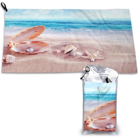 Serviette de plage à séchage rapide avec motif coquillages, idéale pour les voyages, le camping et la salle de bain (40,6 x 80 cm). (1/5)