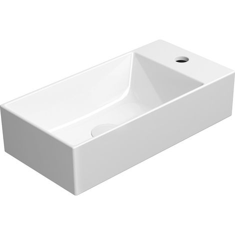 Lavabo KUBE X en céramique 50x25 cm, droite/gauche, blanc ExtraGlaze (1/4)
