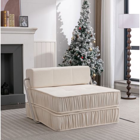 Canapé-lit pliable 186x93x44.5 cm blanc en chenille et mousse avec dossier amovible (1/5)