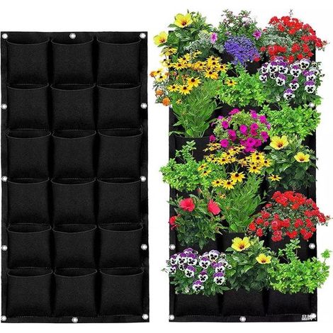 Jardin Vertical - 100 x 50 cm - 18 Compartiments - Sac de Culture - Potager - Sac de Plantes Suspendu - Jardin Suspendu - 18 Grands Compartiments (1/5)