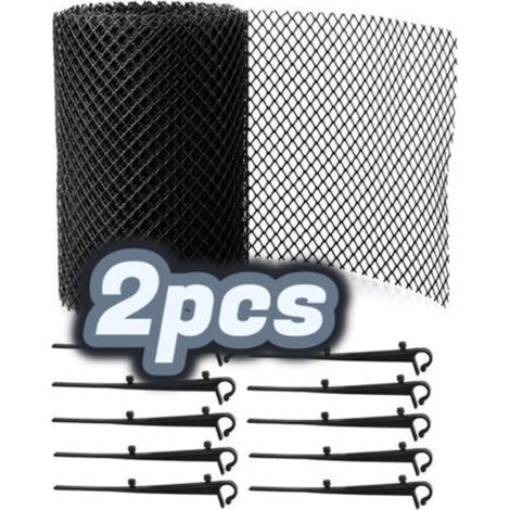 Lot de 2 cache-gouttières, grilles de gouttières, grilles de toit et de gouttières pour éviter les blocages, chaque pièce mesure 15 x 600 cm et est livrée avec 20 clous de sol.