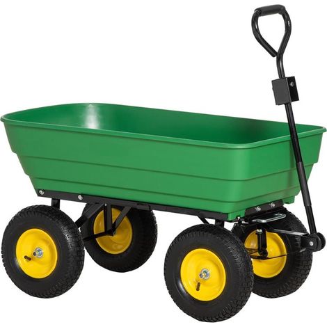 CARRELLO DA GIARDINO 125L IN ACCIAIO E PP CON VASCA RIBALTABILE E MANIGLIA. 118X58X102 CM. VERDE (1/5)