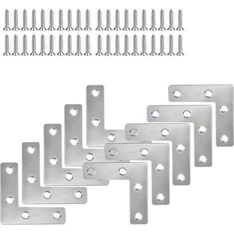 Lot de 10 équerres d'angle en acier inoxydable, fixations pour meubles, plaques de fixation plates, connecteurs en L avec vis 50 x 50 mm (1/5)