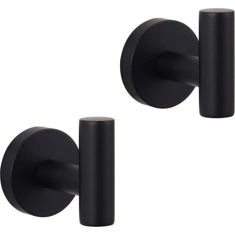 Bathroom Matte Black Coat Hook SUS 304 Stainless Steel Single Towel/Robe Clothes Hook for Bath Kitchen Contemporary Hotel Style Wall Mounted 2 Pack-DOU (1/4)