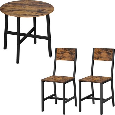 VASAGLE Ensemble de Table à Manger avec 2 Chaises de Salle à Manger, Table de Cuisine Ronde 80 x 75 cm (Ø x H), Chaises de Cuisine, Cadre en Métal, Style Industriel, Marron Rustique et Noir (1/5)
