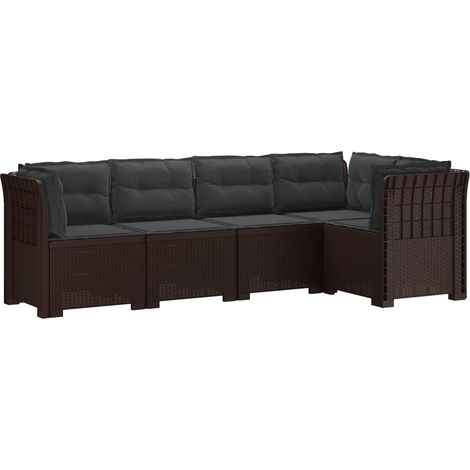 Canapé de Jardin 5 Places Modulable Aspect Rotin PP Marron avec Coussins Anthracite - PANGIVO (1/5)