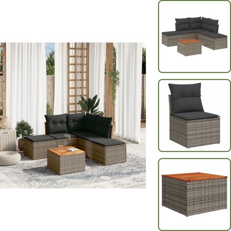 The Living Store 6-tlg. Garten-Sofagarnitur mit Kissen Grau Poly Rattan - Gartentisch (1/5)