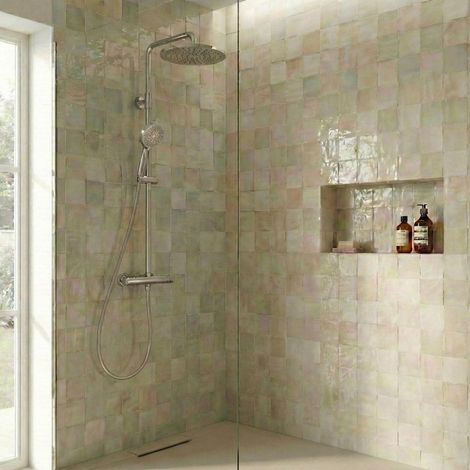 Colonne de douche thermostatique en inox chromé avec tête ronde (1/5)