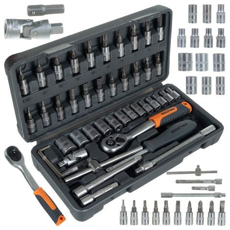 46 teiliger steckschlusselsatz mit koffer chrom vanadium stahl