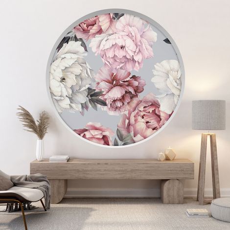 Stickers Trompe l'oeil Arche ronde - Fleurs - Diamètre 30 cm (1/4)