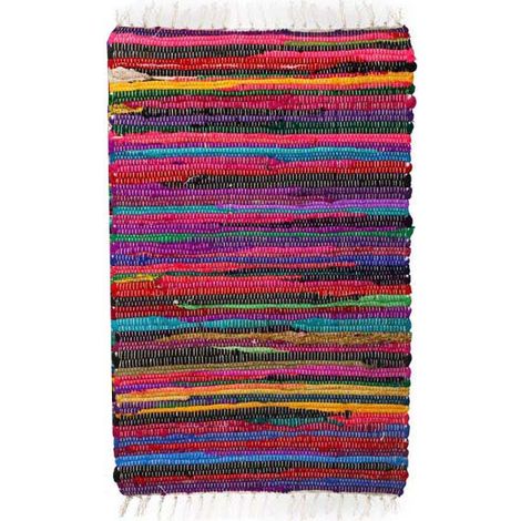 Tapis en coton et polyester rayures colorées 80 x 50 cm (1/2)