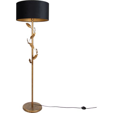 QAZQA Floor Lamp Gold with Black Shade and Gold Interior 50cm -