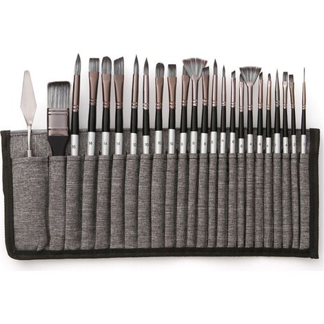 Set pinceaux peinture 2401, manche gris argent, avec trousse en tissu gris (1/5)