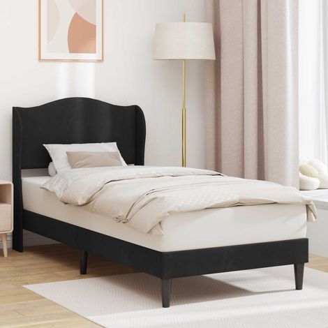 Cadre de lit 80 x 200 cm avec tête de lit en velours noir, lattes fixes - PANGIVO (1/5)