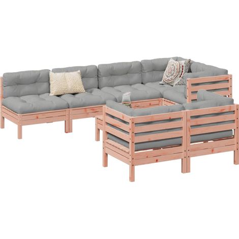 Salon de jardin 8 pcs avec coussins sapin douglas solide (1/5)