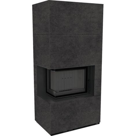 Kaminbausatz KRATKI FLOKI BOX links 8 kW Ø 160 Quarzsinter FOKOS GRAFITE schwarz Verkleidung (1/4)