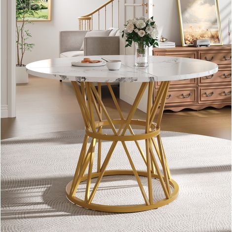 Runder Esstisch 100x100x76 cm Gold aus MDF mit Marmoreffekt und verstellbaren Füßen (1/5)