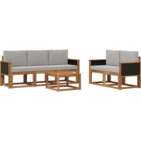 Outdoor Sofa Set with Cushion 6 pcs Natural and Light Grey vidaXL