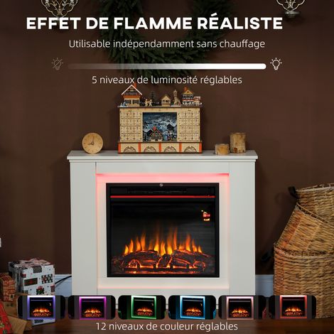 Cheminée électrique - Blanc - 98x25x80cm - Effet flamme 12 couleurs réglables et chauffage thermostaté silencieux pour salon (1/5)