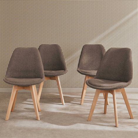 Lot de 4 chaises scandinaves NILS revêtement bouclette taupe. pieds bois de hêtre. chaise 1 place (1/5)