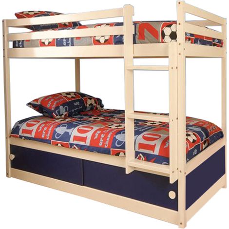 Wooden Slide Storage Bunk with Blue Doors