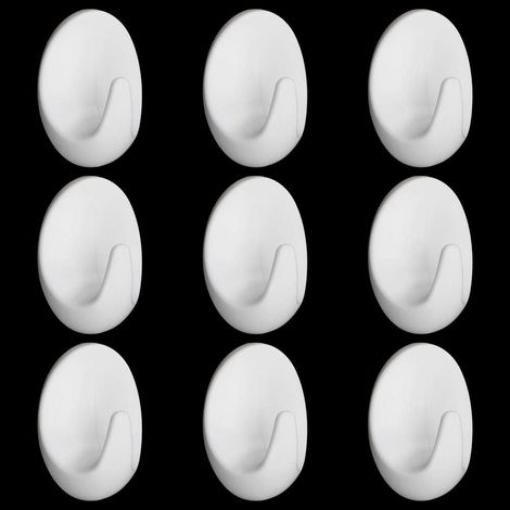 Lot de 10 crochets muraux ovales autocollants en plastique blanc pour étagères (1/5)