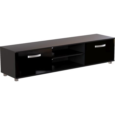 Cosmo TV Cabinet Stand 2 Door Modern High Gloss Cabinet Unit, 160cm-Black