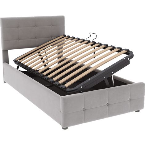 Cama infantil tapizada 90 x 200 cm con almacenaje hidráulico y cabecero regulable gris HOMVRA (1/5)