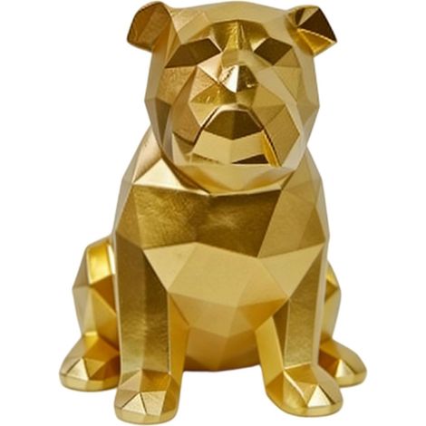 Statue de bouledogue géométrique, sculpture de bouledogue en résine, figurine de décoration pour pièce, bibliothèque, meuble TV. (Or) (1/5)