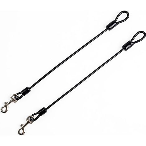 Lot de 2 laisses pour chien - En métal résistant aux morsures - 60 cm - Fil d'acier - Laisse courte pour chiens de grande et moyenne taille - Laisse noire avec revêtement en PVC et crochet à 360° (1/5)
