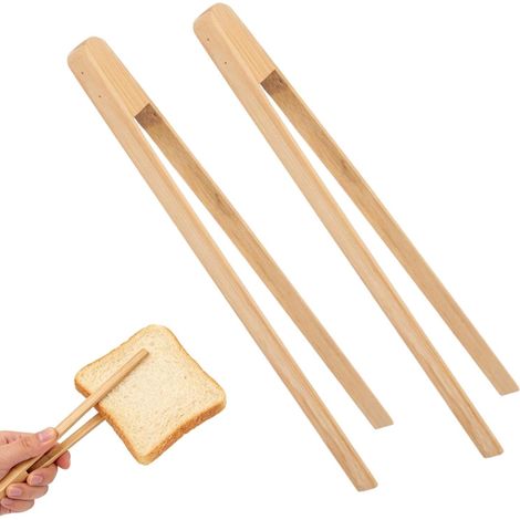 2 pcs Natural Bamboo Toast Tongs, 25cm Bamboo Tongs, Bamboo Toaster Tongs for Toasting Bread Slices, Pickles, Kitchen Clip (1/5)