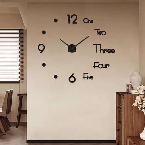 Orologio da Parete 3D moderno silenzioso design autocollante nero ideale per soggiorno ufficio e regalo (1/5)