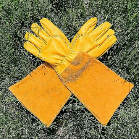 Gants de jardinage en cuir respirant pour hommes et femmes avec gant antiépines, cuir de vachette à manches longues pour jardinier et (1/3)