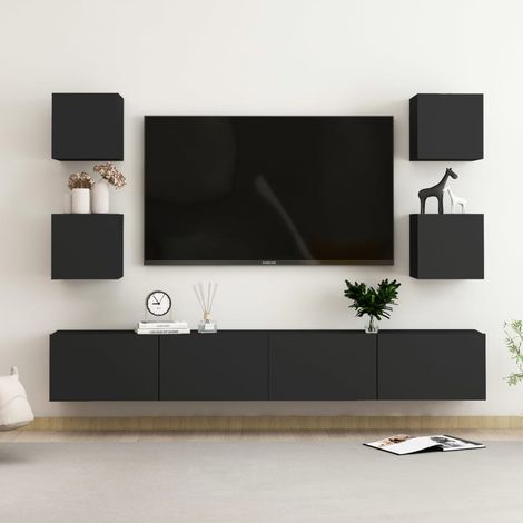 vidaXL 6 Piece TV Cabinet Set Black Engineered Wood (1/5)