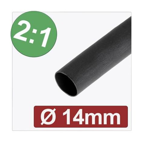 QUADRIOS 24CA268 GAINE THERMORÉTRACTABLE SANS COLLE NOIR 14 MM 7 MM TAUX DE RETREINT:2:1 MARCHANDISE VENDUE AU MÈTRE