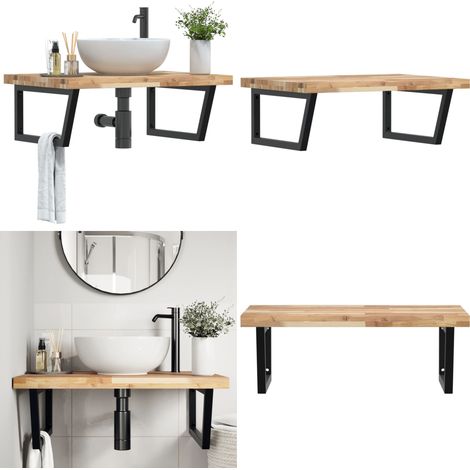 Waschbeckenregal Wandmontage Stahl und Akazienholz - Wandmontage - Akazienholz (1/5)