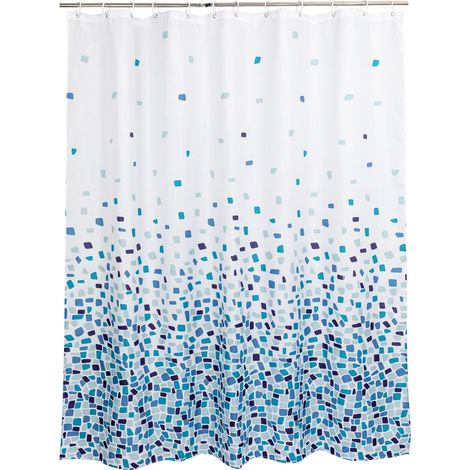 Rideau Douche Mosaïque Bleu 180x180cm Lavable (1/4)