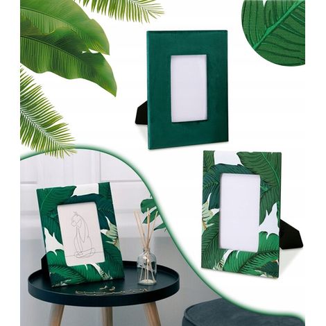 Juego de dos marcos de fotos con forma de hojas tropicales de color verde botella. (1/5)