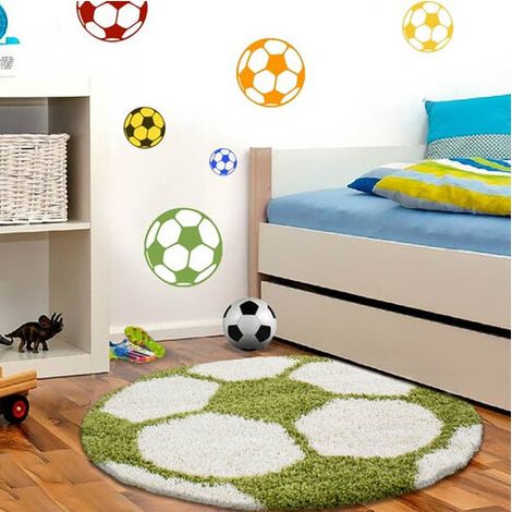 Tapis rond pour enfant shaggy doux Football Vert Ø 120 (1/5)