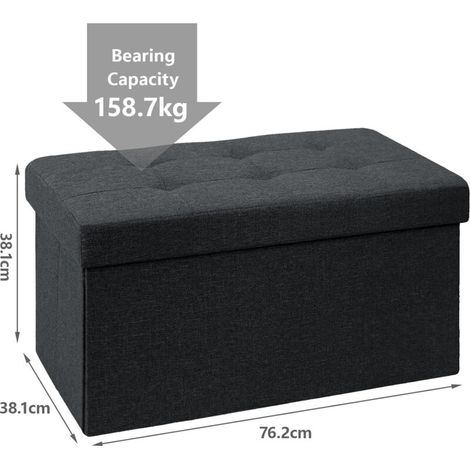Pouf Coffre de Rangement Boîte Tabouret Pliant Banc Pouf de Pliable Tissu en Lin, 76 x 38 x 38 cm, Noir (1/5)