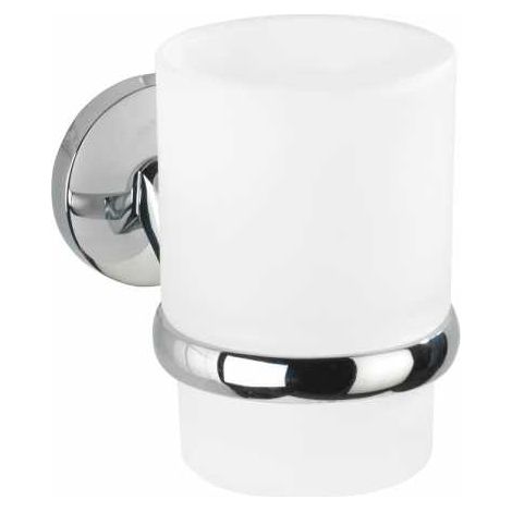 Wenko 22167100 Cuba - Bicchiere Porta Spazzolini, In Acciaio Inox E Vetro, 20 X 15 X 15 Cm, Colore: Argento/Bianco