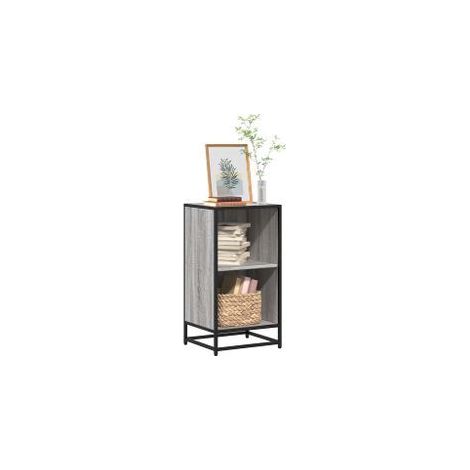 Petite étagère bibliothèque 2 niveaux Kalvani - Bois et metal noir 40 cm-Chêne gris-Largeur 40 cm (1/5)