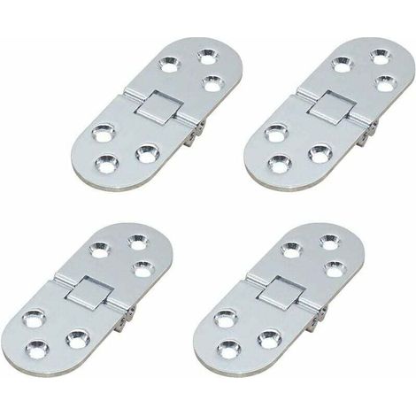 4Pcs Folding Table Hinges, Flat Door Cabinet Folding Hinges, Zinc Metal Round Edge Sewing Machine Folding Table Furniture Flip Tray Hinge, for Furniture Cabinet (Silver) (1/4)