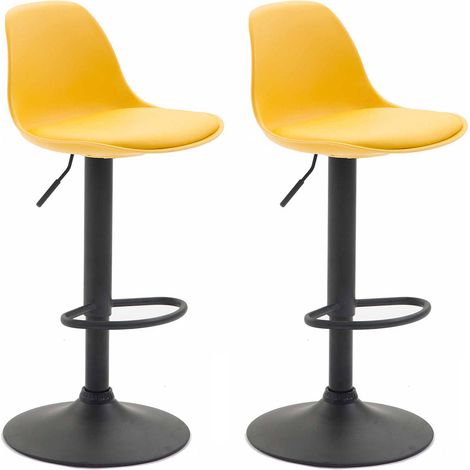 Set di 2 sgabelli da bar con poggiapiedi in plastica gialla e PVC struttura in metallo nero 100006054