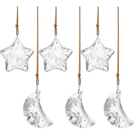 Set mit 6 durchsichtigen Glas-Hängedekorationen – Stern- und Halbmondformen – Ramadan-Ornamente (1/2)