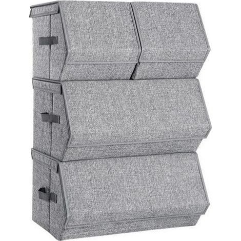 Cajas de almacenamiento juego de 4 cofre organizador de juguetes apilable con tapa estructura metálica cierre magnético para ropa libros y juguetes gris 120003379 (1/5)