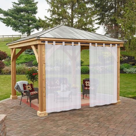 Lot de 2 Rideau, Voilage Lin Imperméable, Filtre Lumière, Pour Jardin Patio Maison, Blanc, L132 x H213 cm