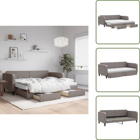 The Living Store Tagesbett Ausziehbar mit Schubladen Taupe 90x200 cm Stoff - Schlafsofa