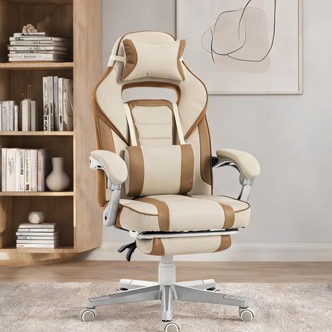 Chaise de bureau creme en PU 63 x 63 x 123 cm (1/5)